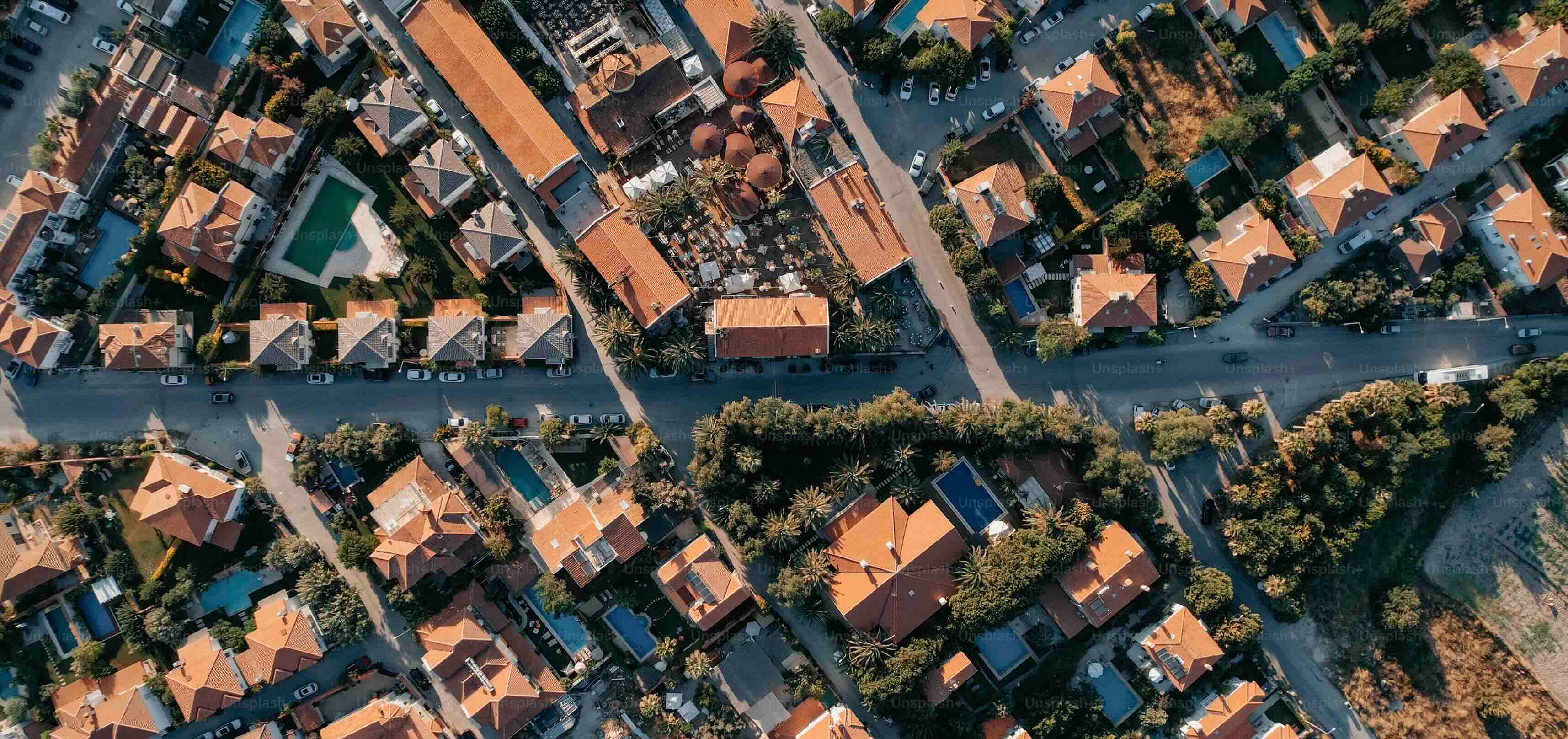 Aerial view of a residential area